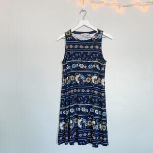 LOFT Outlet Navy Blue Floral Sleeveless Swing Dress Medium Petite